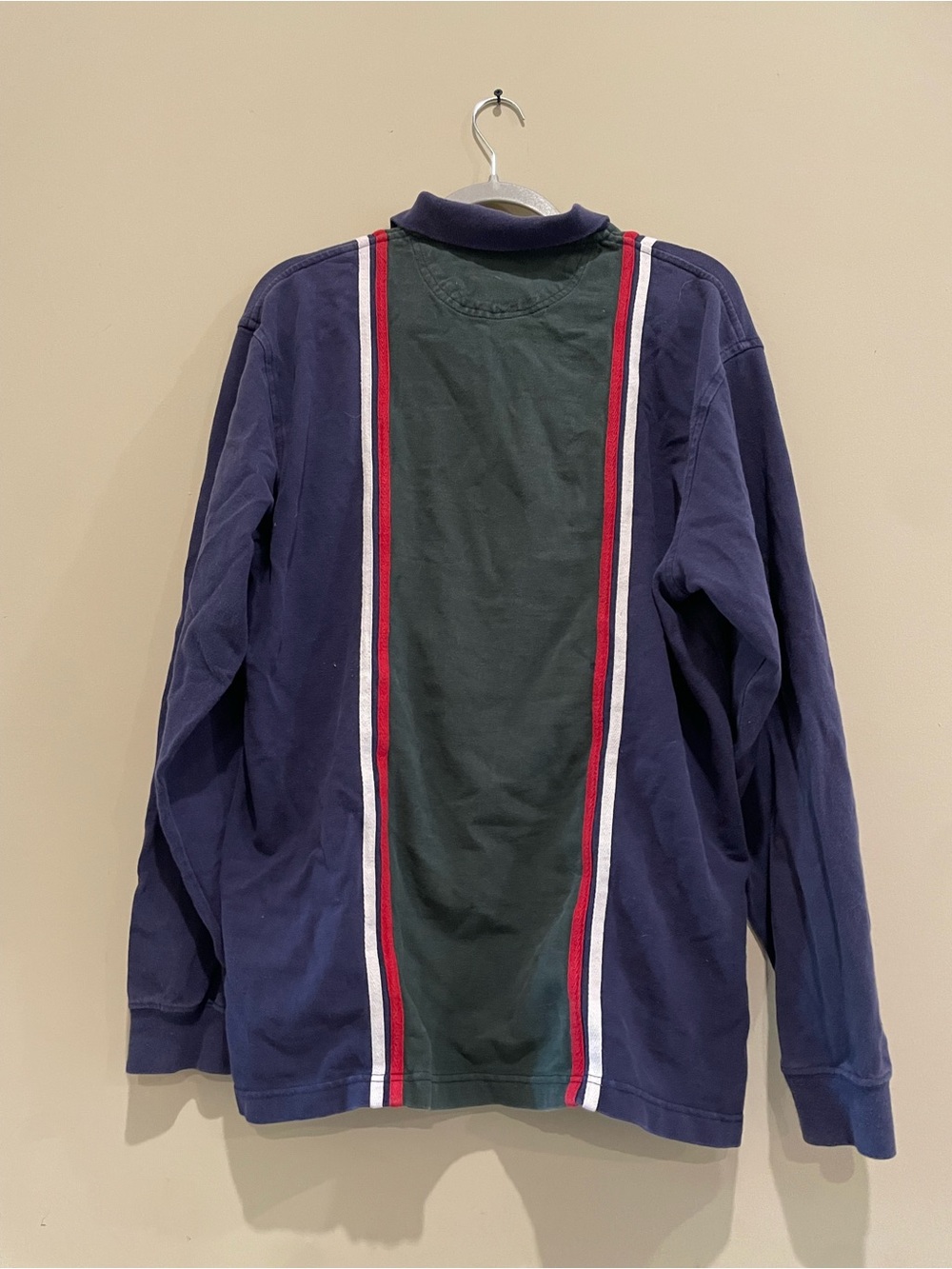 Chaps 90s Striped Rugby Longsleeve Polo Men's L Navy Forest Green Red - Picture 2 of 4